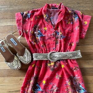 🔥Vintage 80’s Red Hot Fiji Tropical Print Dress by Maulini’s ❤️‍🔥🌋🌺 RARE